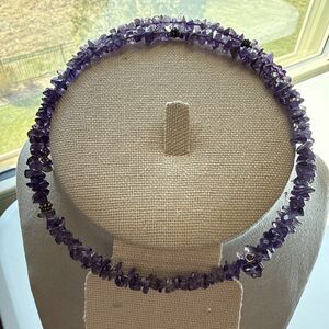 Vintage Sterling Silver 925 Amethyst Memory Wire Necklace Choker